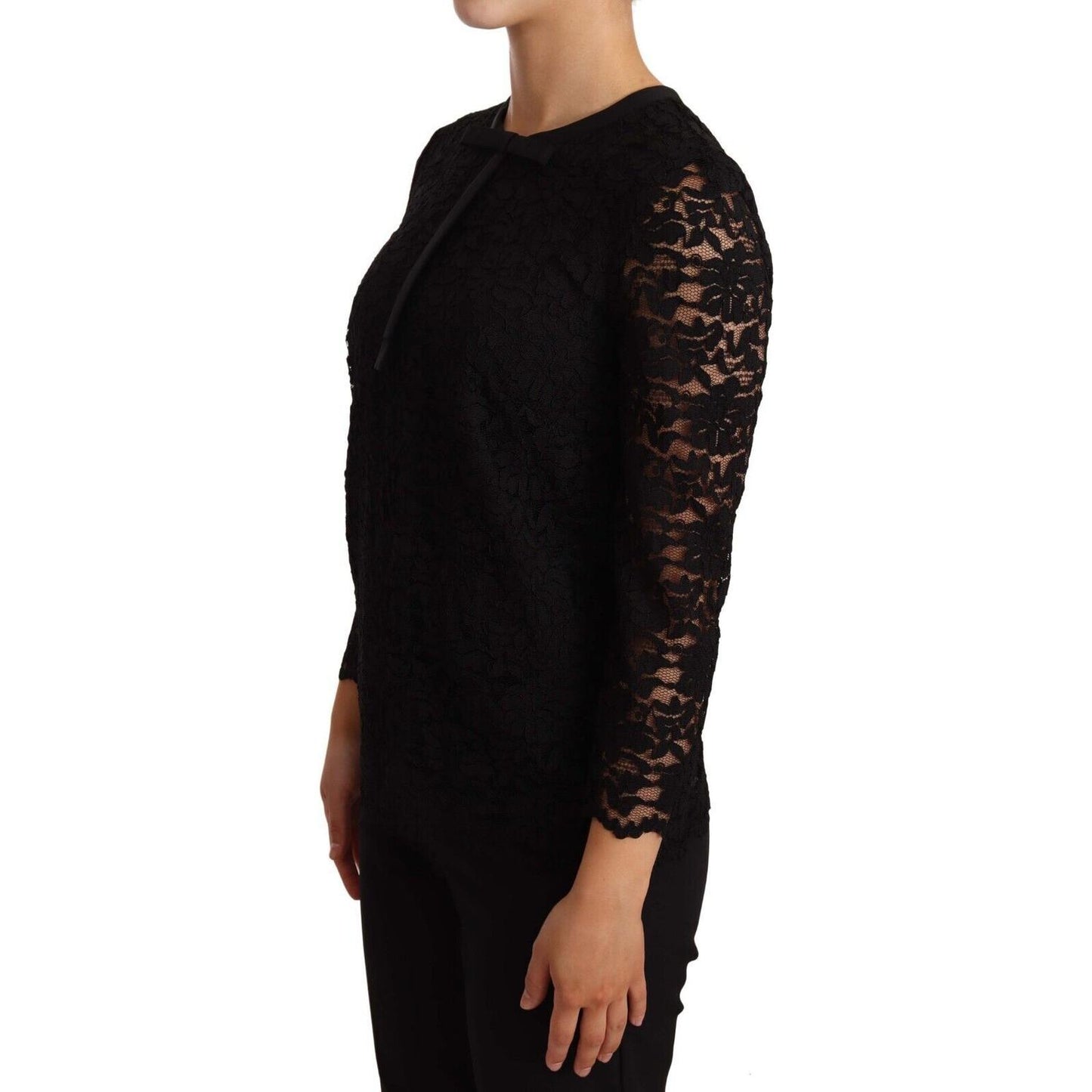 Dolce & Gabbana Black Floral Lace Nylon Blouse Top TSH6868 -36