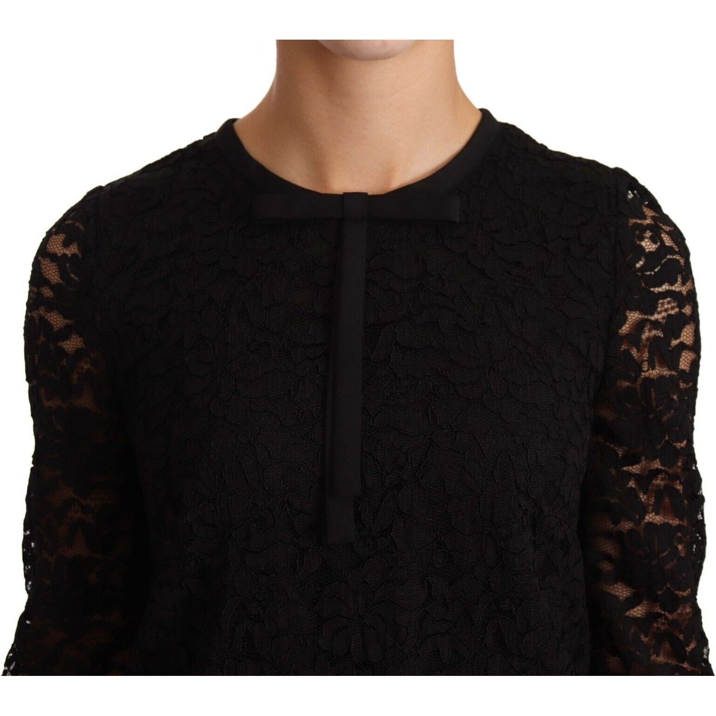 Dolce & Gabbana Black Floral Lace Nylon Blouse Top TSH6868 -36