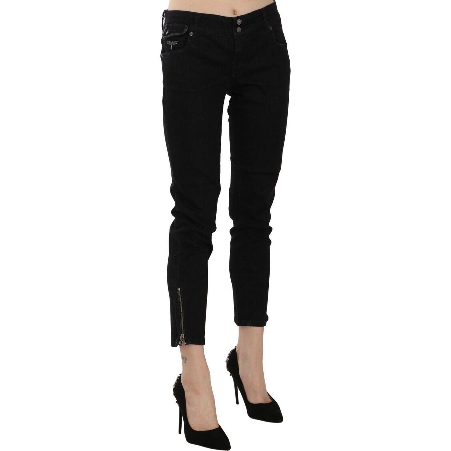 John Galliano Black Mid Waist Cropped Cut Hem Denim Casual Pants PAN70455- 24