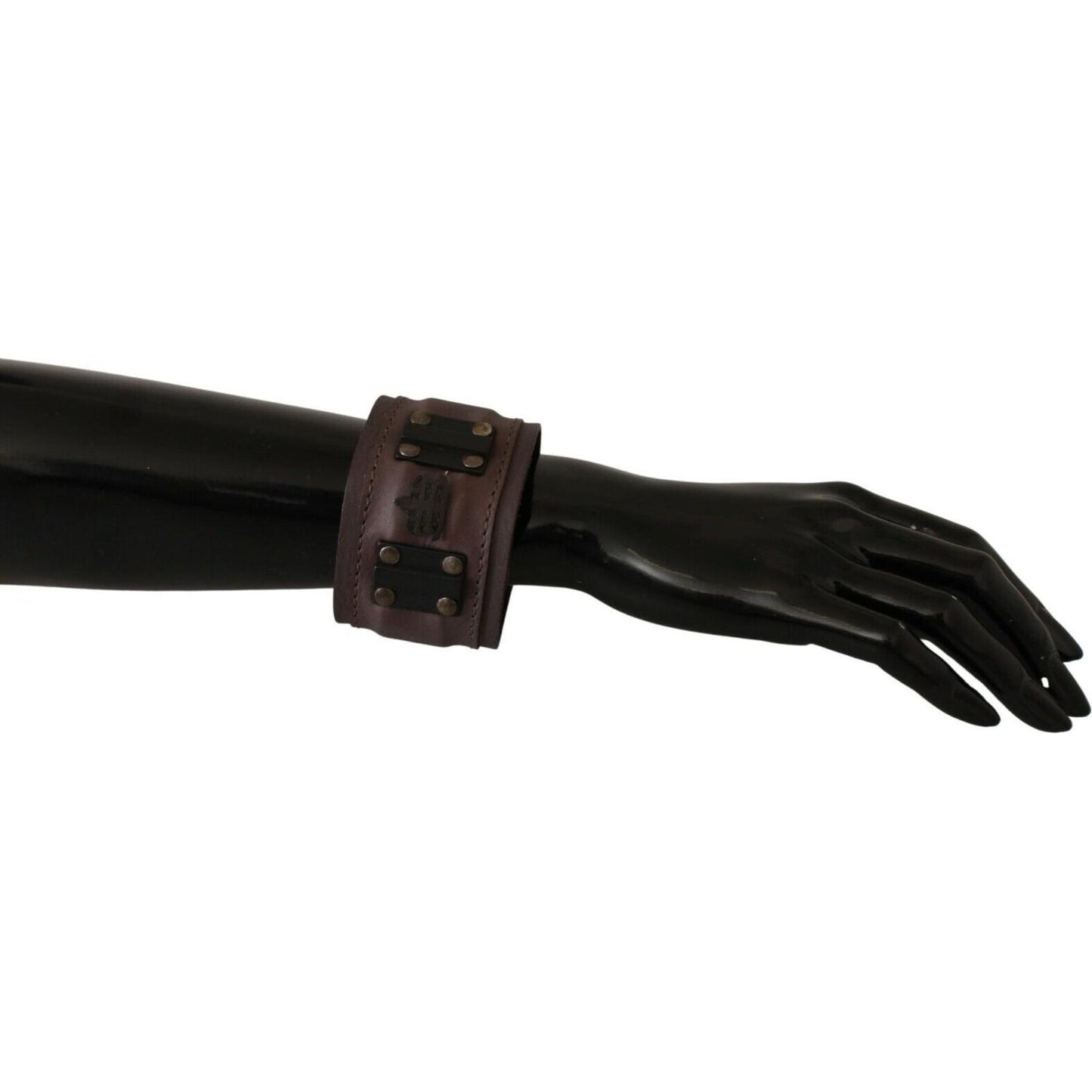 Scervino Street Brown Leather Branded Wide Buckle Closure Bracelet Bracelet