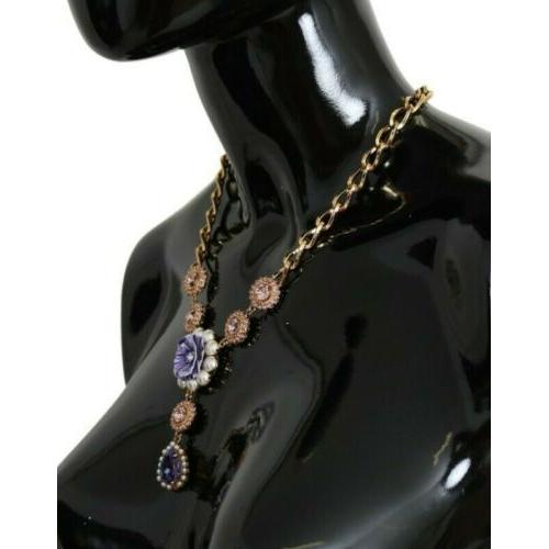 Dolce & Gabbana Pink Gold Brass Crystal Purple Pearl Pendants Necklace