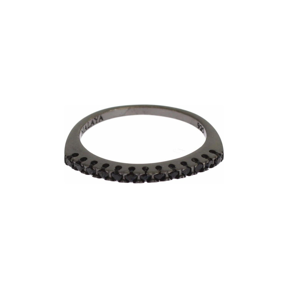 Nialaya Black CZ Rhodium 925 Silver Womens Ring SIG19108-US3