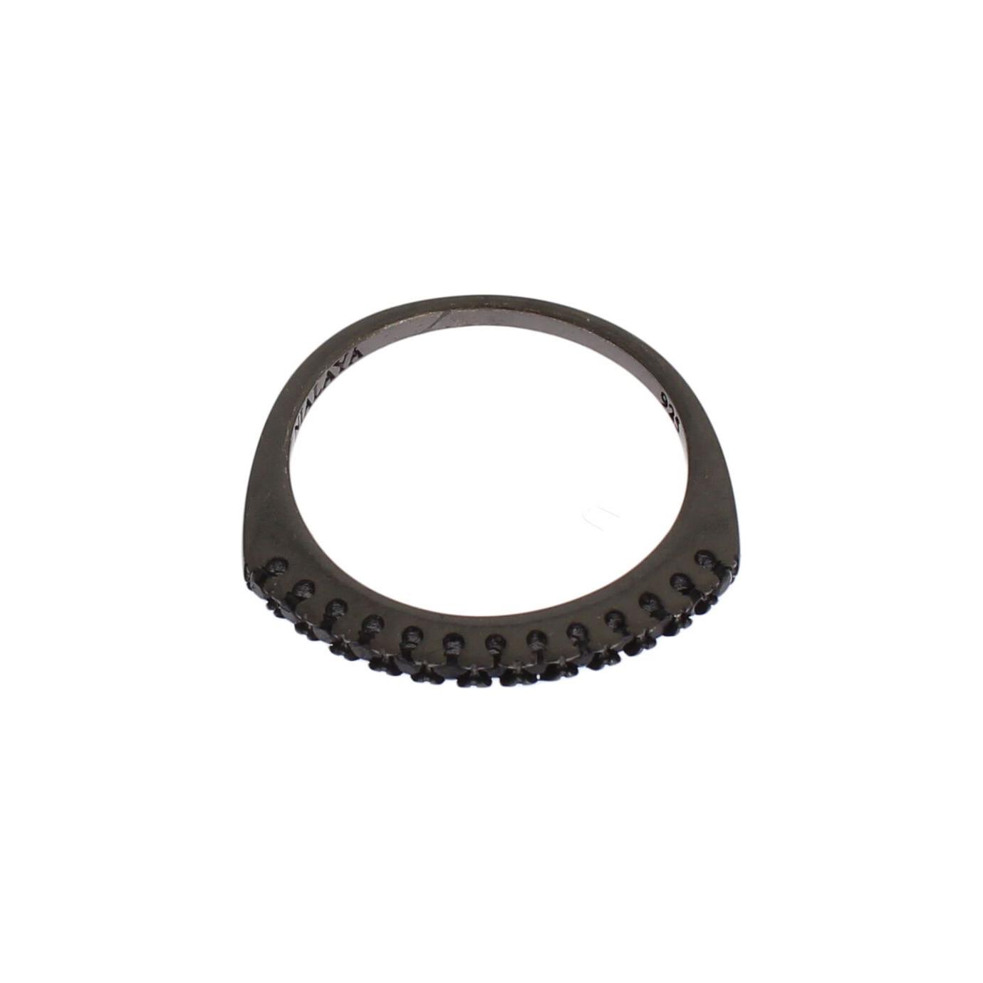 Nialaya Black CZ Rhodium 925 Silver Womens Ring SIG19108-US3