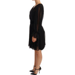 Dolce & Gabbana Black Mesh Pleated Mini Silk Stretch Dress DR28190 -38