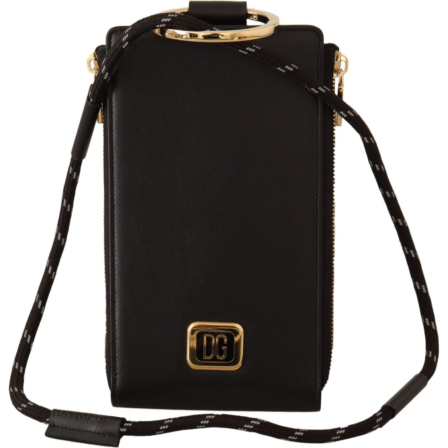 Dolce & Gabbana Black Leather Logo Plaque Neck Strap Card Coin Wallet VAS12893
