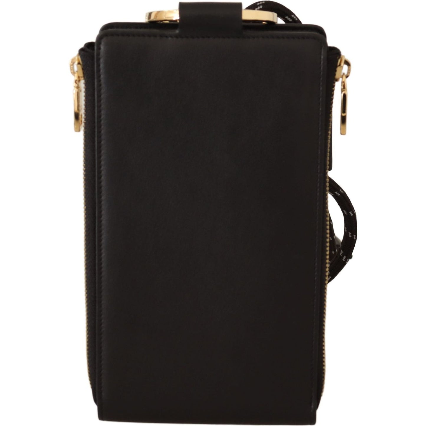 Dolce & Gabbana Black Leather Logo Plaque Neck Strap Card Coin Wallet VAS12893