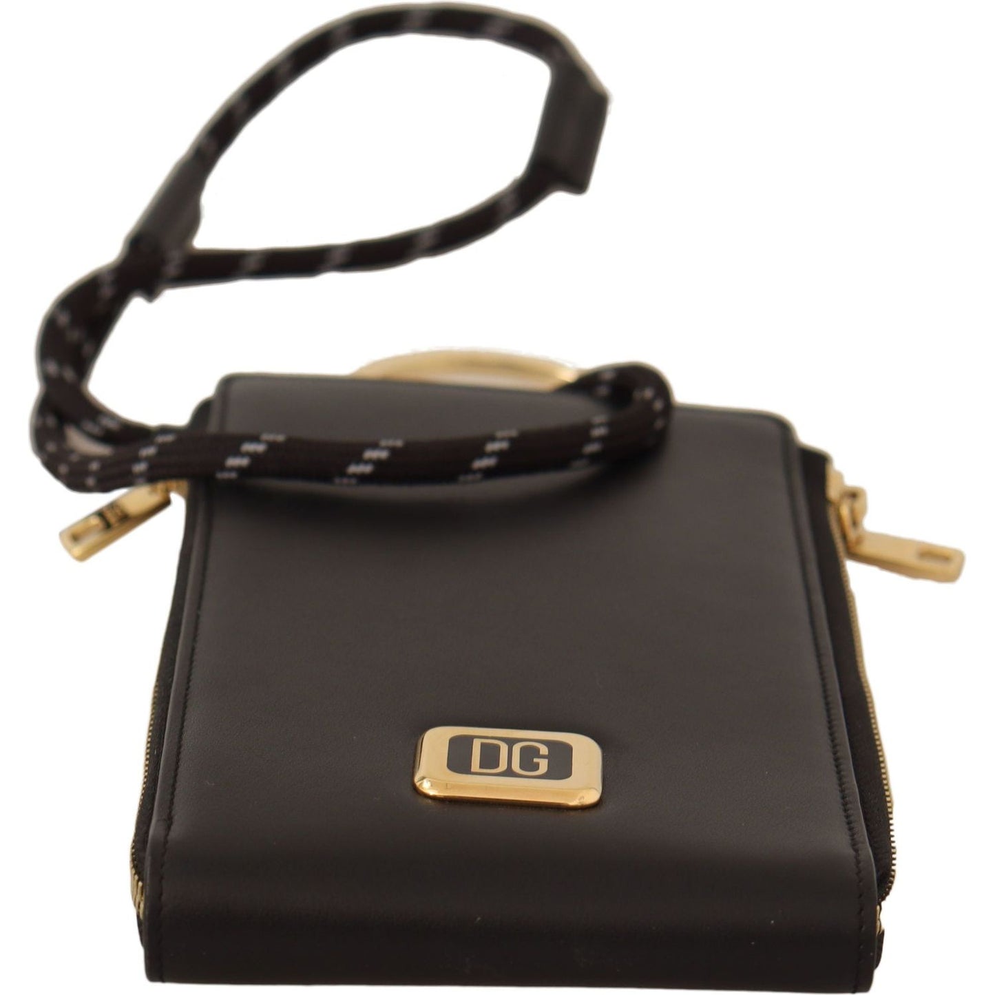 Dolce & Gabbana Black Leather Logo Plaque Neck Strap Card Coin Wallet VAS12893