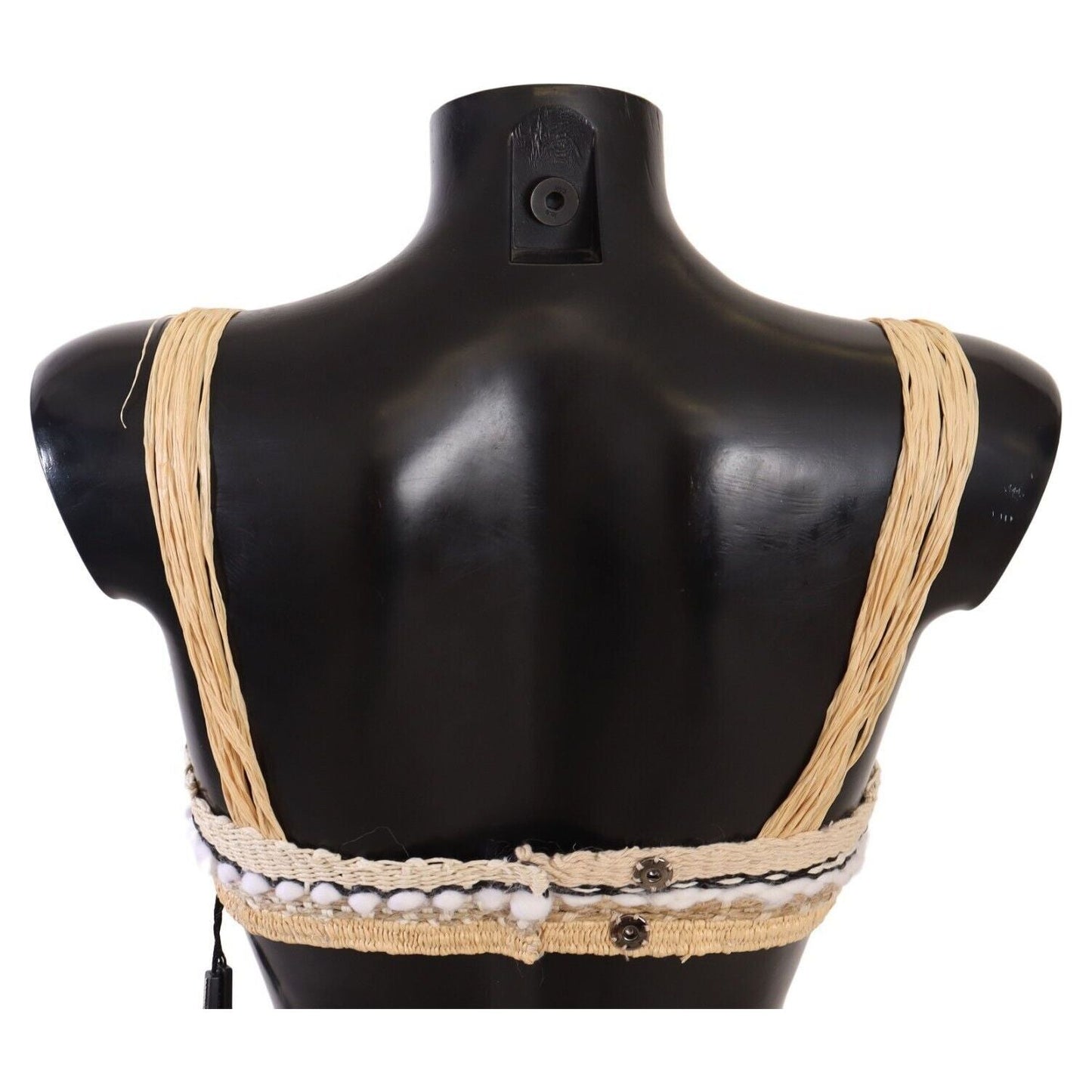 Dolce & Gabbana Beige Straw Raffia Woven Crochet Cover Up Top BIK1456-42