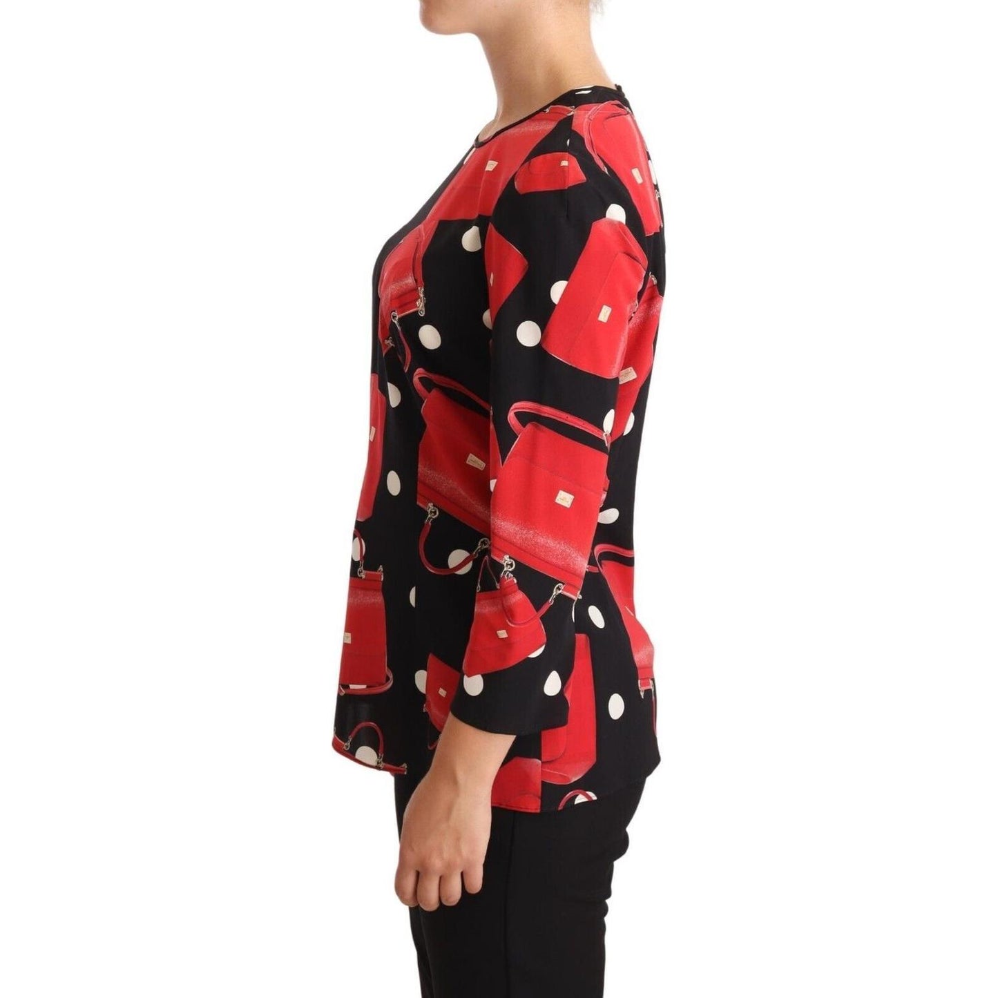 Dolce & Gabbana Black Sicily Bag Print Silk Stretch Top Blouse TSH6808-44