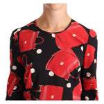 Dolce & Gabbana Black Sicily Bag Print Silk Stretch Top Blouse TSH6808-44