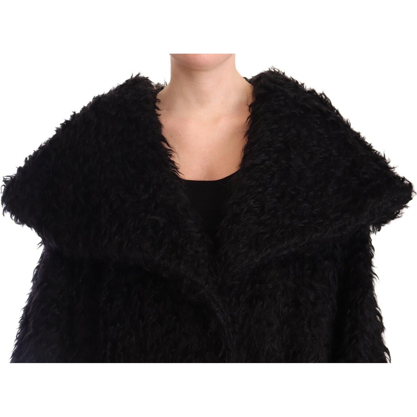 Dolce & Gabbana Black Mohair Fur Cape Trench Coat Jacket JKT3007-40