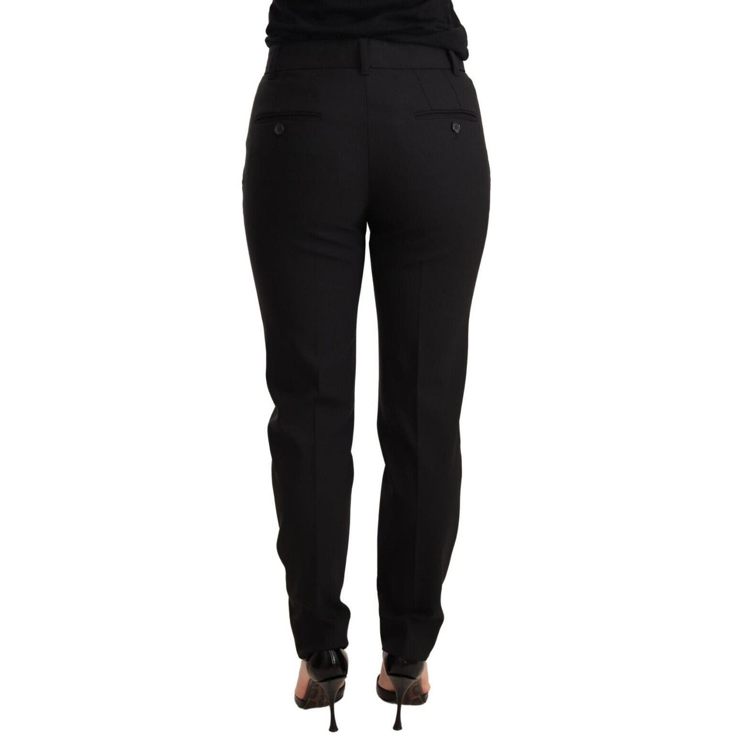 Dolce & Gabbana Black Tapered Women Trouser Virgin Wool Pants PAN72365-36