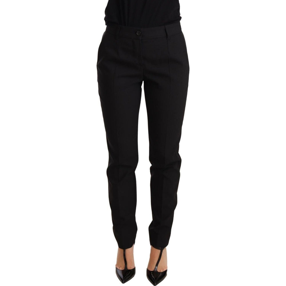 Dolce & Gabbana Black Tapered Women Trouser Virgin Wool Pants PAN72365-36