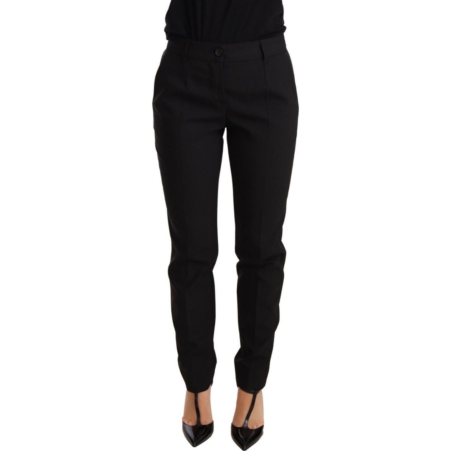Dolce & Gabbana Black Tapered Women Trouser Virgin Wool Pants PAN72365-36