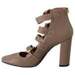 MY TWIN Brown Leather Block Heels Multi Buckle Pumps Shoes LA9394 - 37