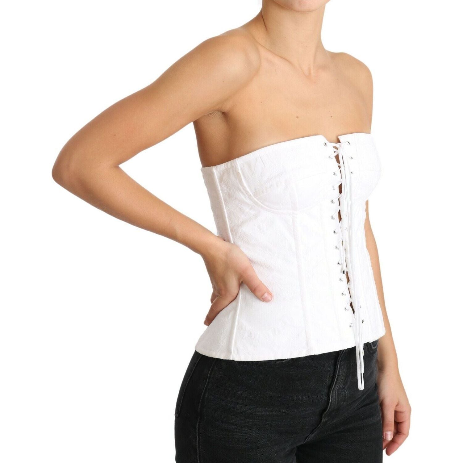 Dolce & Gabbana White PALERMO Bustier Cotton Top Corset