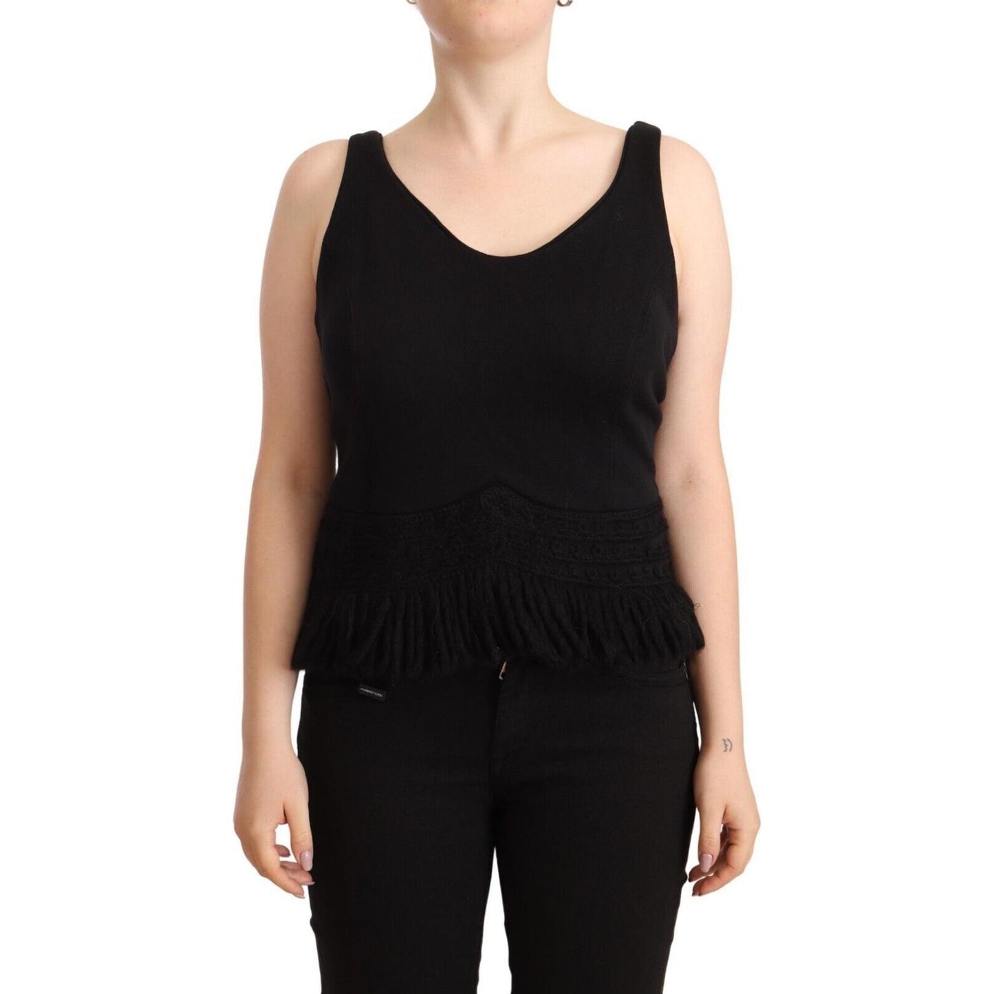 Ermanno Scervino Black Cotton Sleevelesss Tank Casual Top TSH7432 - 2