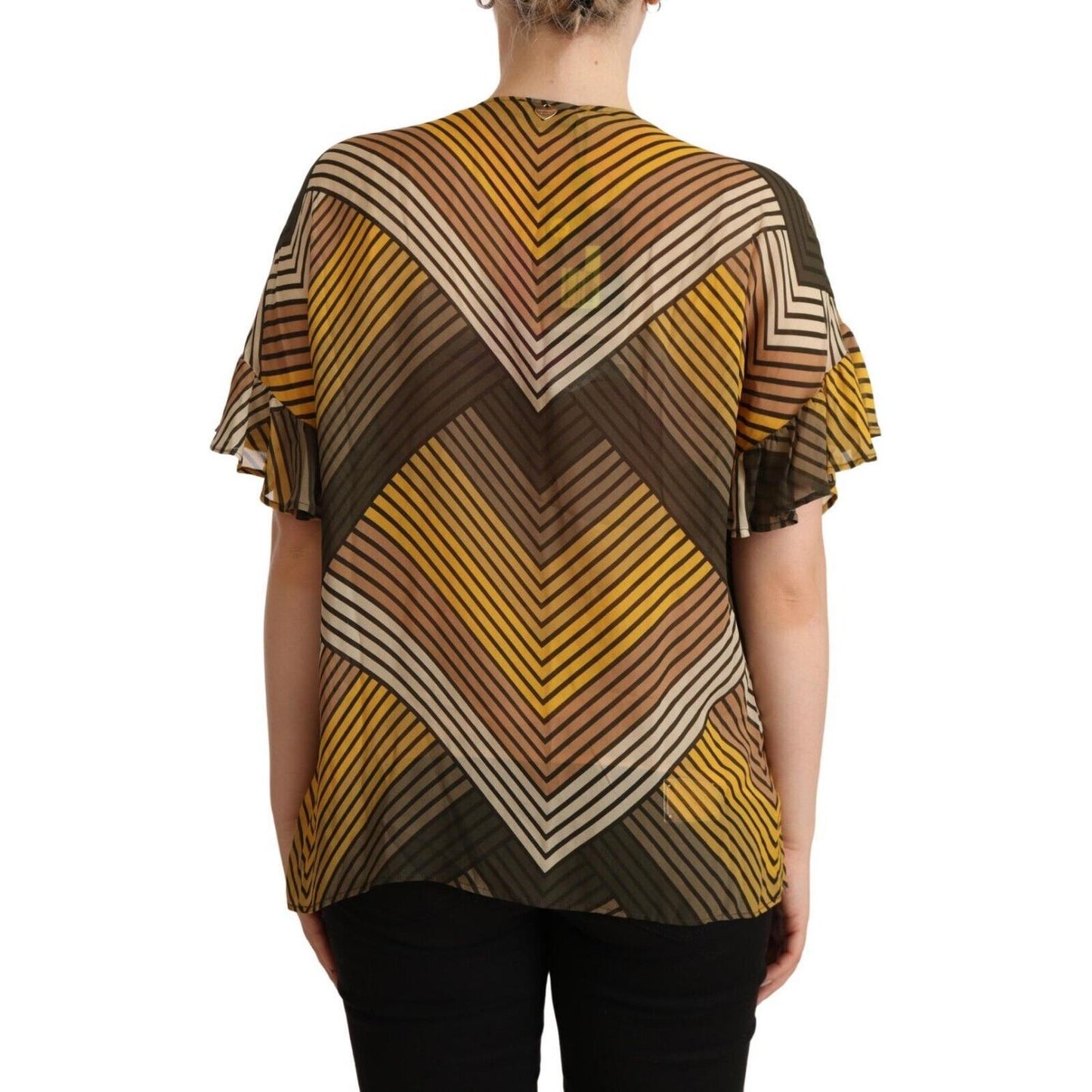 Twinset Multicolor Stripes Short Sleeves Round Neck Top Blouse TSH7346 - 42