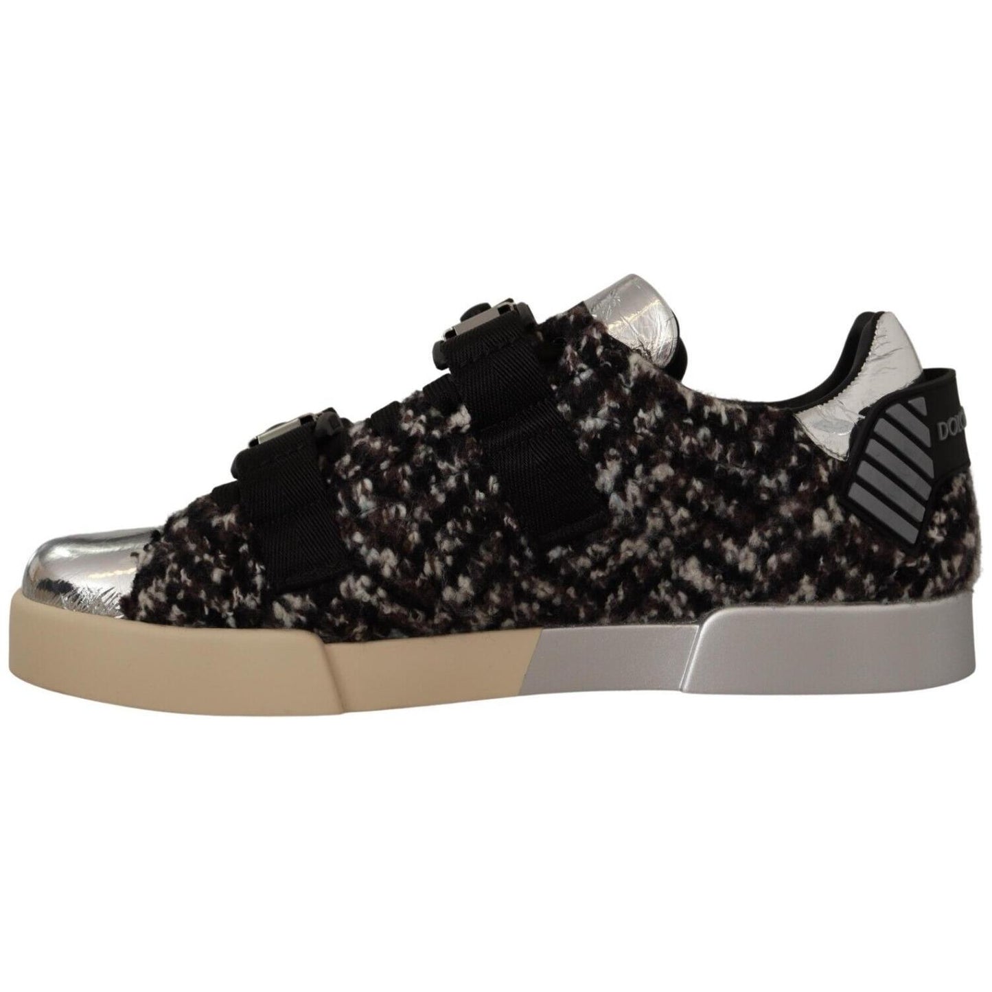 Dolce & Gabbana Silver Leather Brown Cotton Wool Sneakers Shoes MV4402 - 44