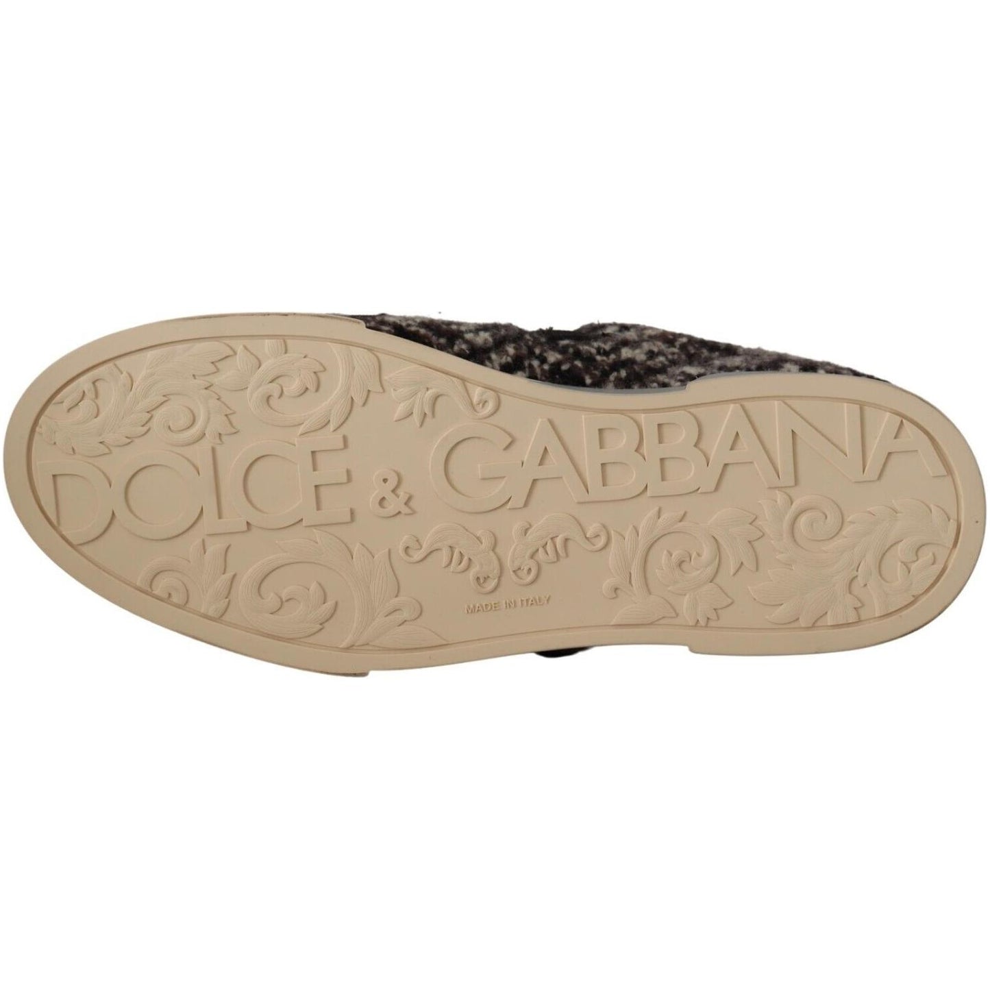 Dolce & Gabbana Silver Leather Brown Cotton Wool Sneakers Shoes MV4402 - 44