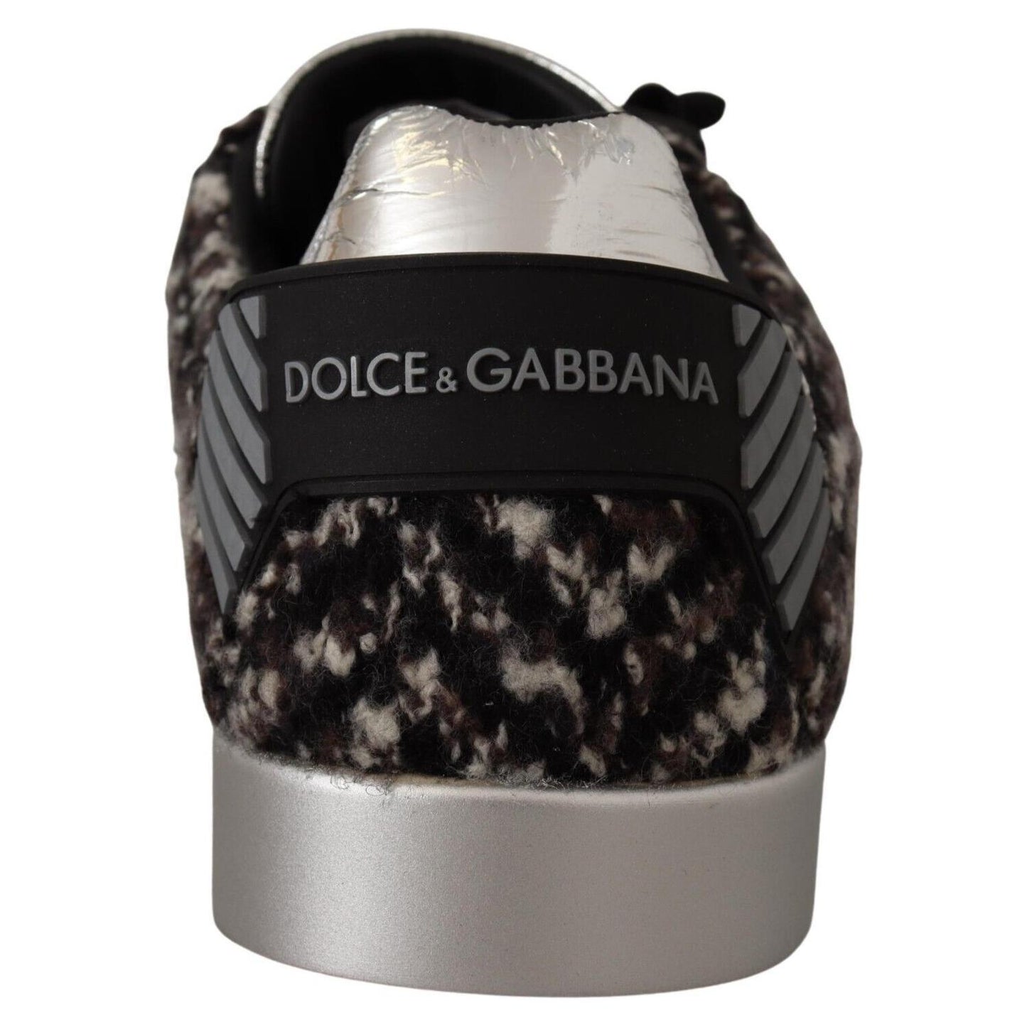 Dolce & Gabbana Silver Leather Brown Cotton Wool Sneakers Shoes MV4402 - 44