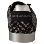 Dolce & Gabbana Silver Leather Brown Cotton Wool Sneakers Shoes MV4402 - 44