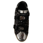 Dolce & Gabbana Silver Leather Brown Cotton Wool Sneakers Shoes MV4402 - 44