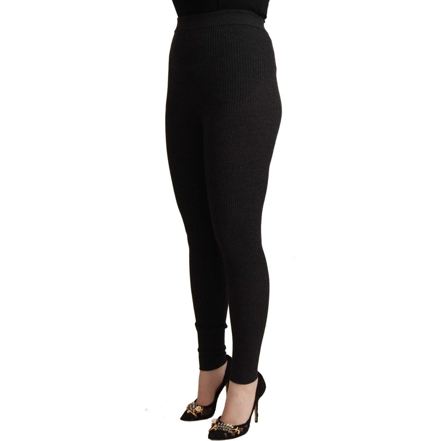 Dolce & Gabbana Black Virgin Wool Stretch Waist Tights Pants PAN71084 - 40
