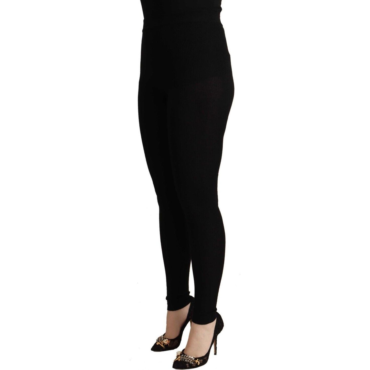 Dolce & Gabbana Black Cashmere Stretch Waist Tights Pants PAN71083 - 36