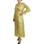 Patrizia Pepe Yellow Silk Long Sleeves Plunging Maxi Dress DR28537 - 40