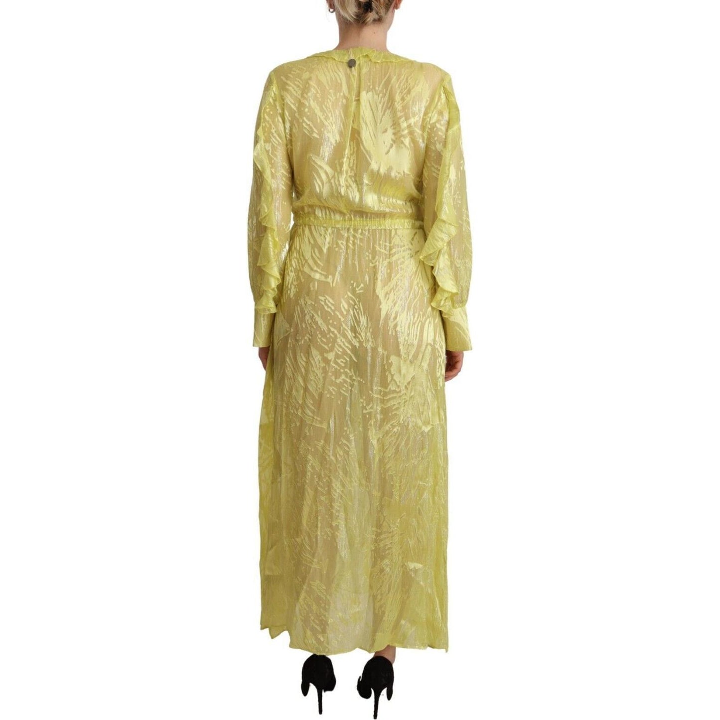 Patrizia Pepe Yellow Silk Long Sleeves Plunging Maxi Dress DR28537 - 40