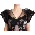 Dolce & Gabbana Black Pink Floral Lace A-line Midi Sheer Dress DR28236 - 44