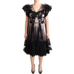 Dolce & Gabbana Black Pink Floral Lace A-line Midi Sheer Dress DR28236 - 44