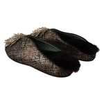 Paola D'Arcano Gold Jacquard Leather Embellished Slip On Shoes LA9437 - 36