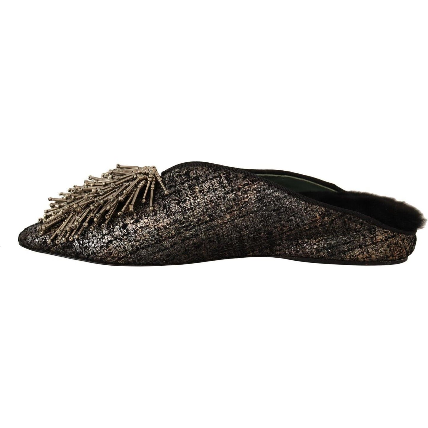 Paola D'Arcano Gold Jacquard Leather Embellished Slip On Shoes LA9437 - 36
