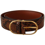 Dolce & Gabbana Brown Exotic Leather Gold Oval Buckle Belt BEL8364 - 80