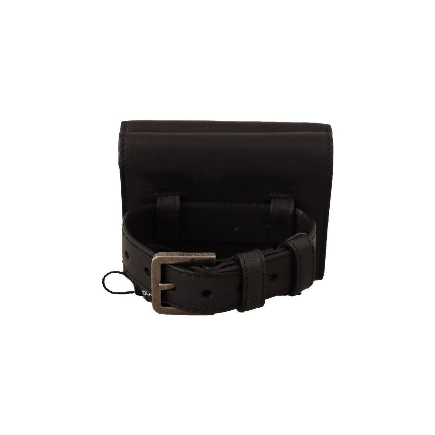 Dolce & Gabbana Black Leather Trifold Purse Belt Multi Kit Wallet VAS130144#