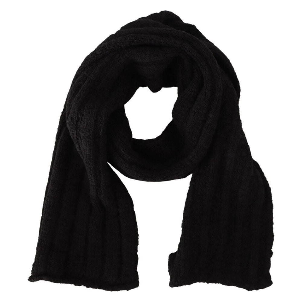 Dolce & Gabbana Black Virgin Wool Knitted Unisex Warmer Shawl Scarf MS6086