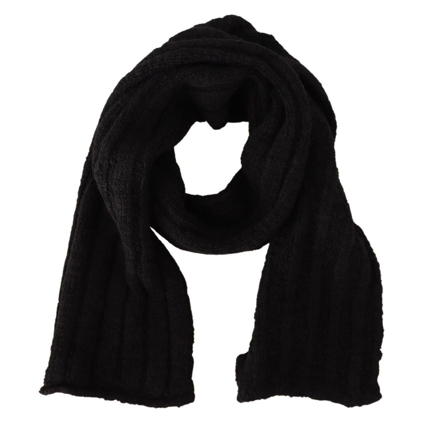 Dolce & Gabbana Black Virgin Wool Knitted Unisex Warmer Shawl Scarf MS6086
