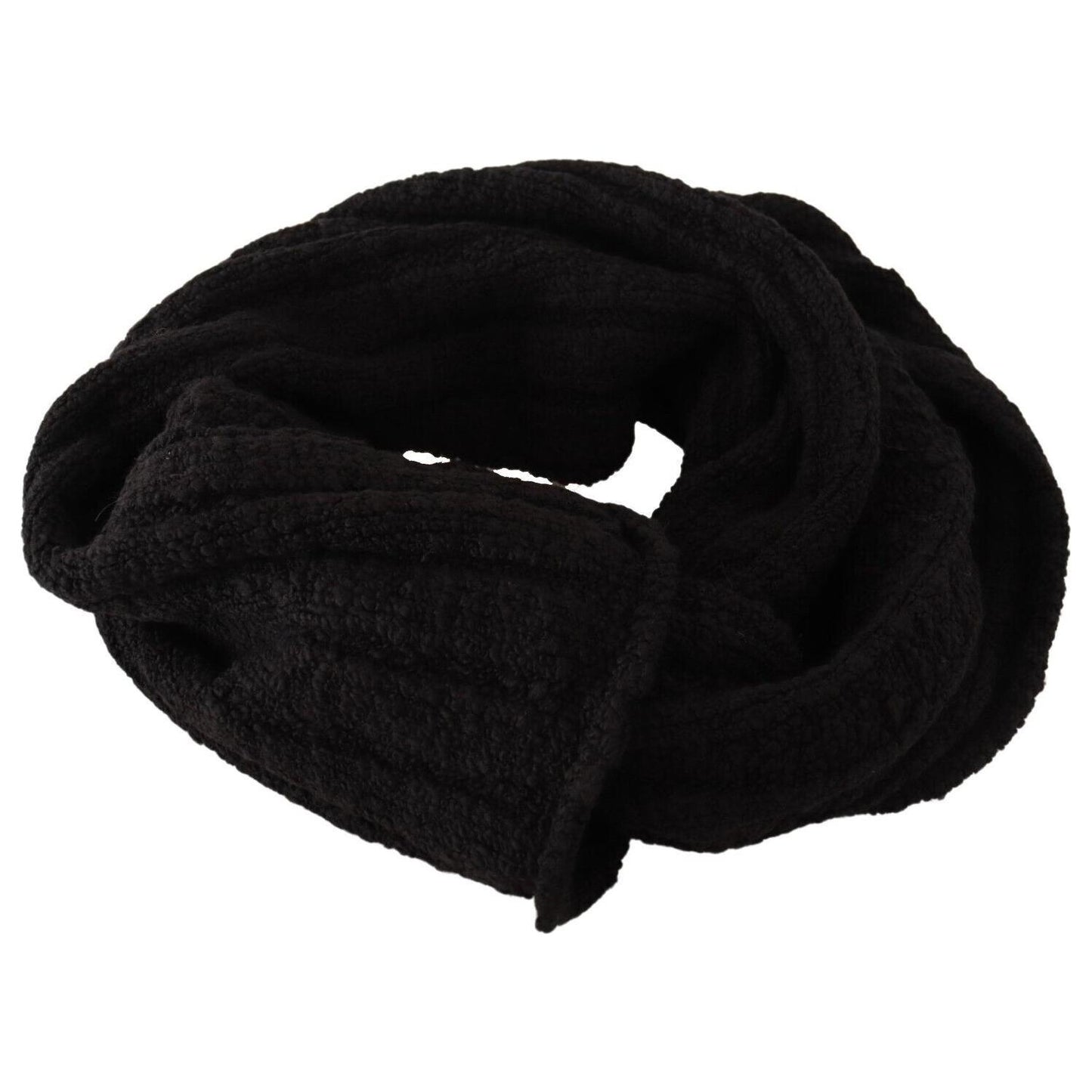 Dolce & Gabbana Black Virgin Wool Knitted Unisex Warmer Shawl Scarf MS6086