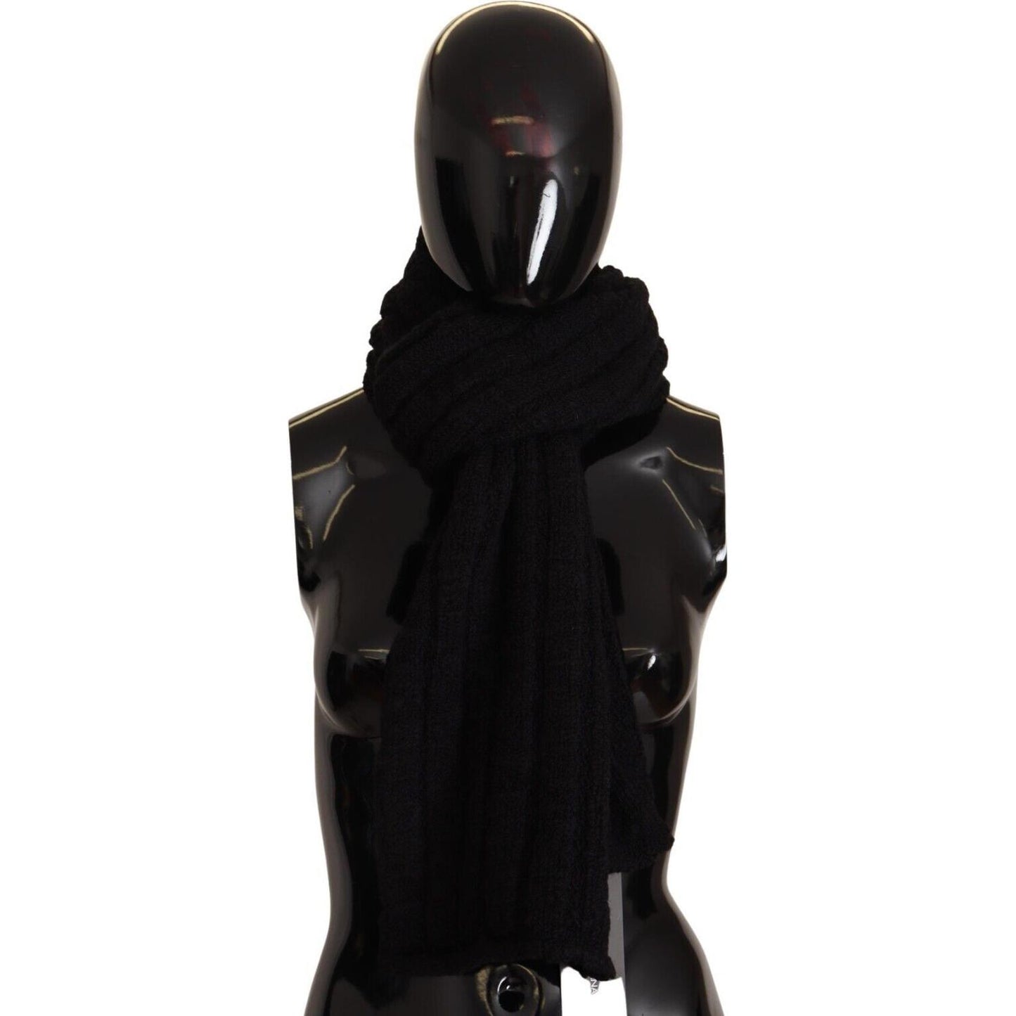 Dolce & Gabbana Black Virgin Wool Knitted Unisex Warmer Shawl Scarf MS6086