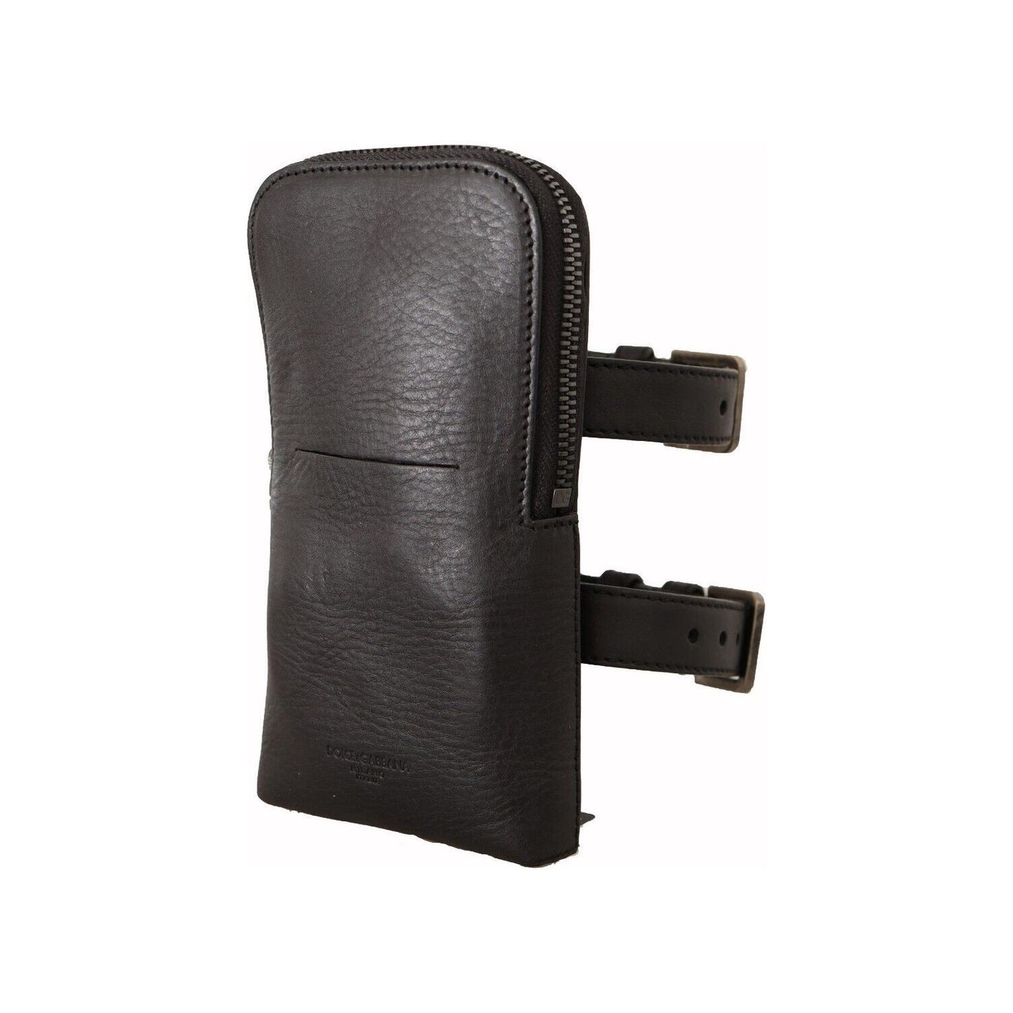 Dolce & Gabbana Black Leather Purse Double Belt Strap Multi Kit Wallet VAS130157