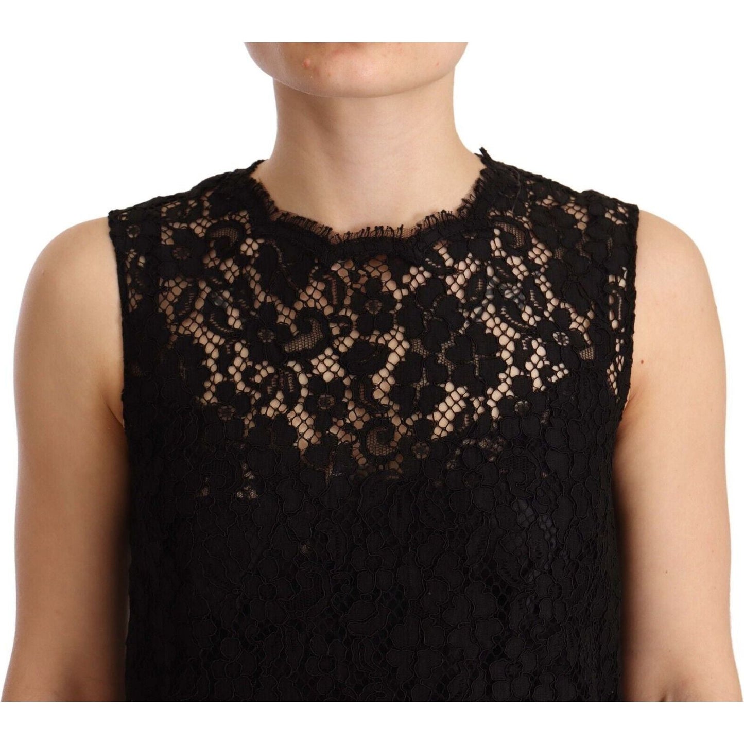 Dolce & Gabbana Black Floral Lace Sheath Sleeveless Mini Dress DR28238 - 40