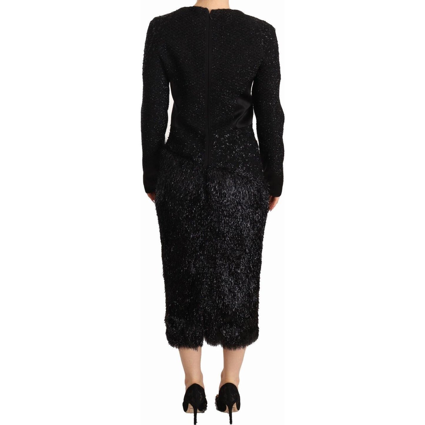 Masha Ma Black Studs Embellished Long Sleeves Sheath Midi Dress DR28584 - 44