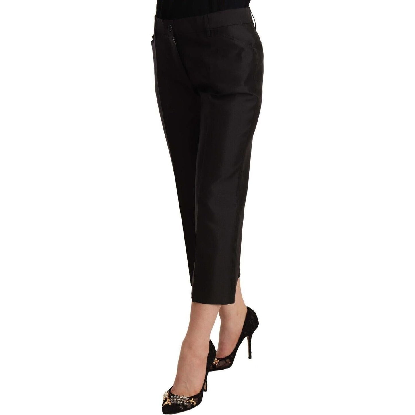 Dolce & Gabbana Black 100% Silk Flared Cropped Pants PAN72356 - 42