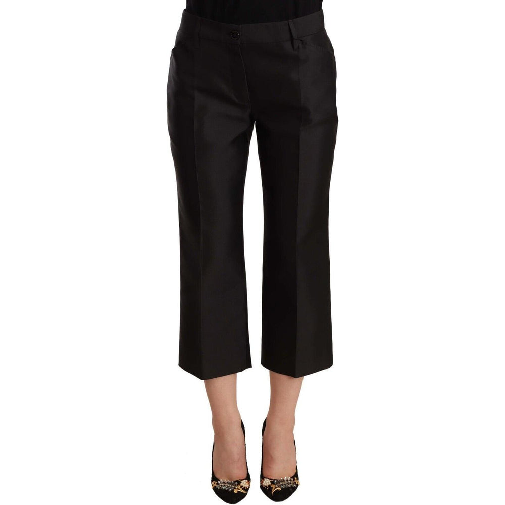 Dolce & Gabbana Black 100% Silk Flared Cropped Pants PAN72356 - 42