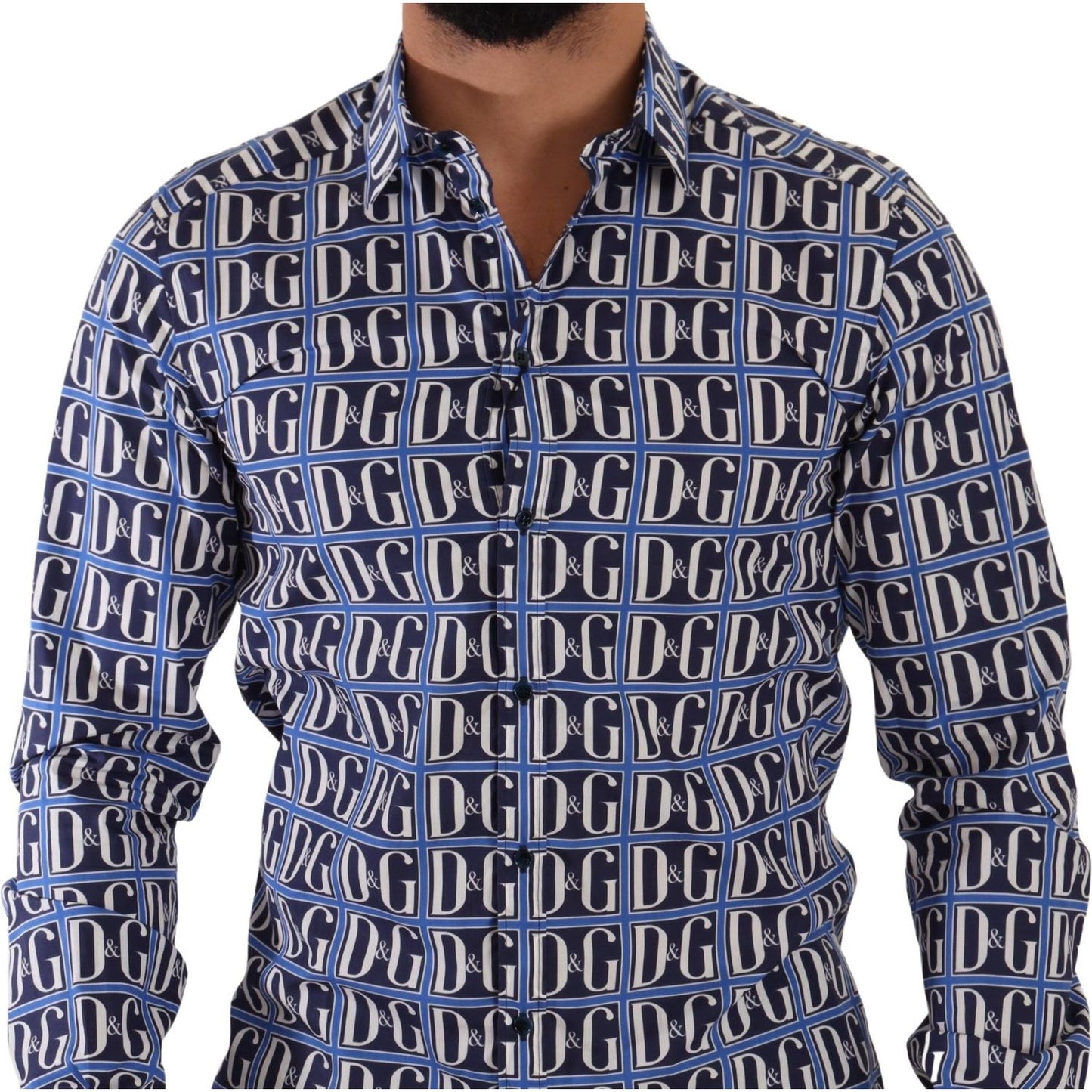 Dolce & Gabbana Blue Logo Mania Slim Fit Cotton Shirt TSH7569- 38
