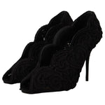 Dolce & Gabbana Black Cordonetto Ricamo Pump Open Toe Shoes LA9588 - 40