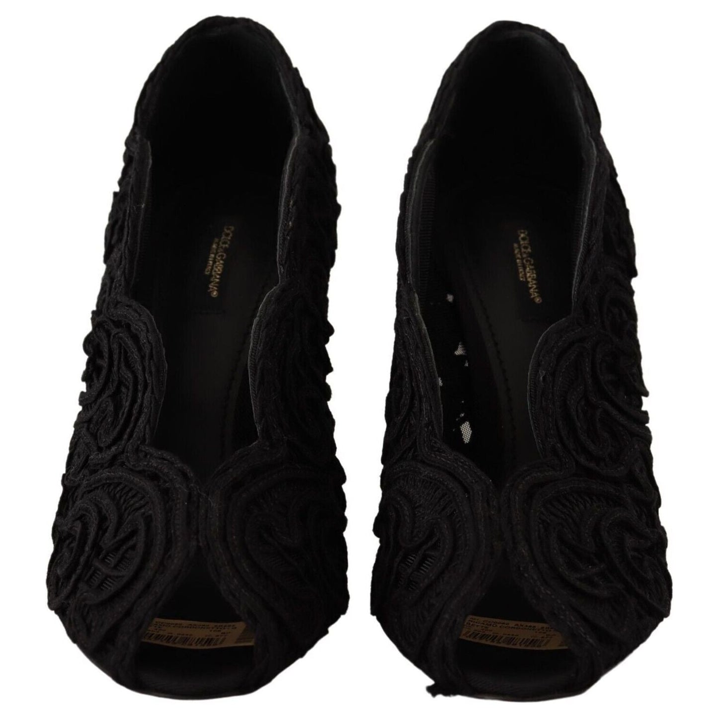 Dolce & Gabbana Black Cordonetto Ricamo Pump Open Toe Shoes LA9588 - 40