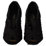 Dolce & Gabbana Black Cordonetto Ricamo Pump Open Toe Shoes LA9588 - 40